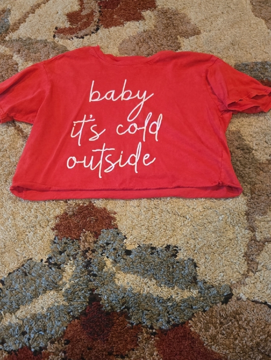cali babe Tops - Red Crop Top with "baby it's cold outside" Script